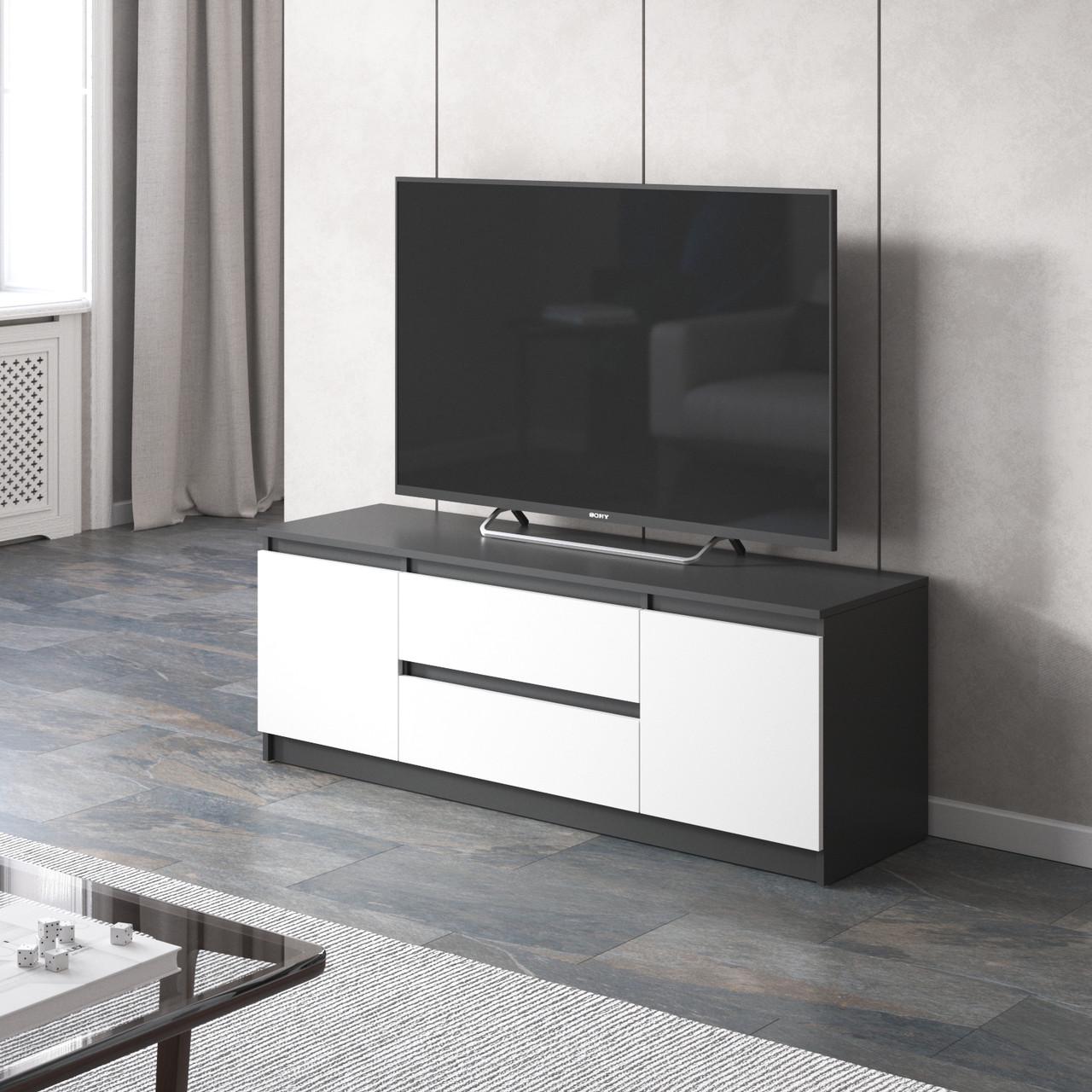 Тумба під телевізор Вайс R-28 1402х400х531 мм Антрацит/Білий фасад (30668780) - фото 1 Тумба під телевізор Вайс R-28 1402х400х531 мм Антрацит/Білий фасад (30668780) - фото 1