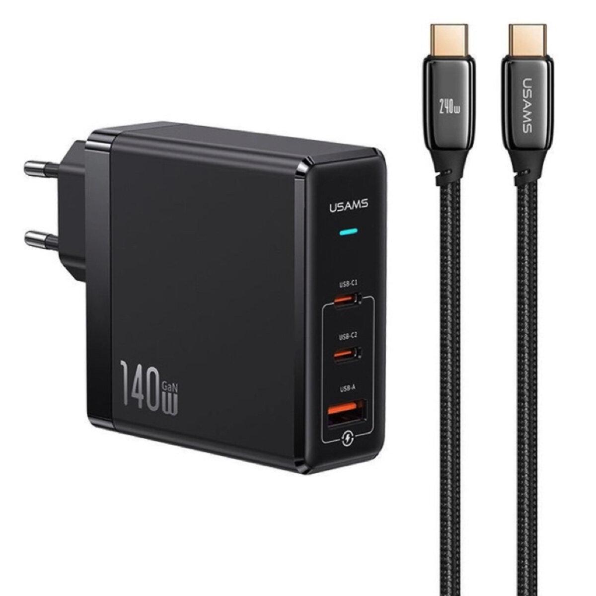 Зарядное устройство US-CC168 EU T52 140W ACC GaN Fast Charger 2xType-C USB-A Type-C to Type-C 240W PD3.1 1,2 м Black (605520) - фото 1 Зарядное устройство US-CC168 EU T52 140W ACC GaN Fast Charger 2xType-C USB-A Type-C to Type-C 240W PD3.1 1,2 м Black (605520) - фото 1