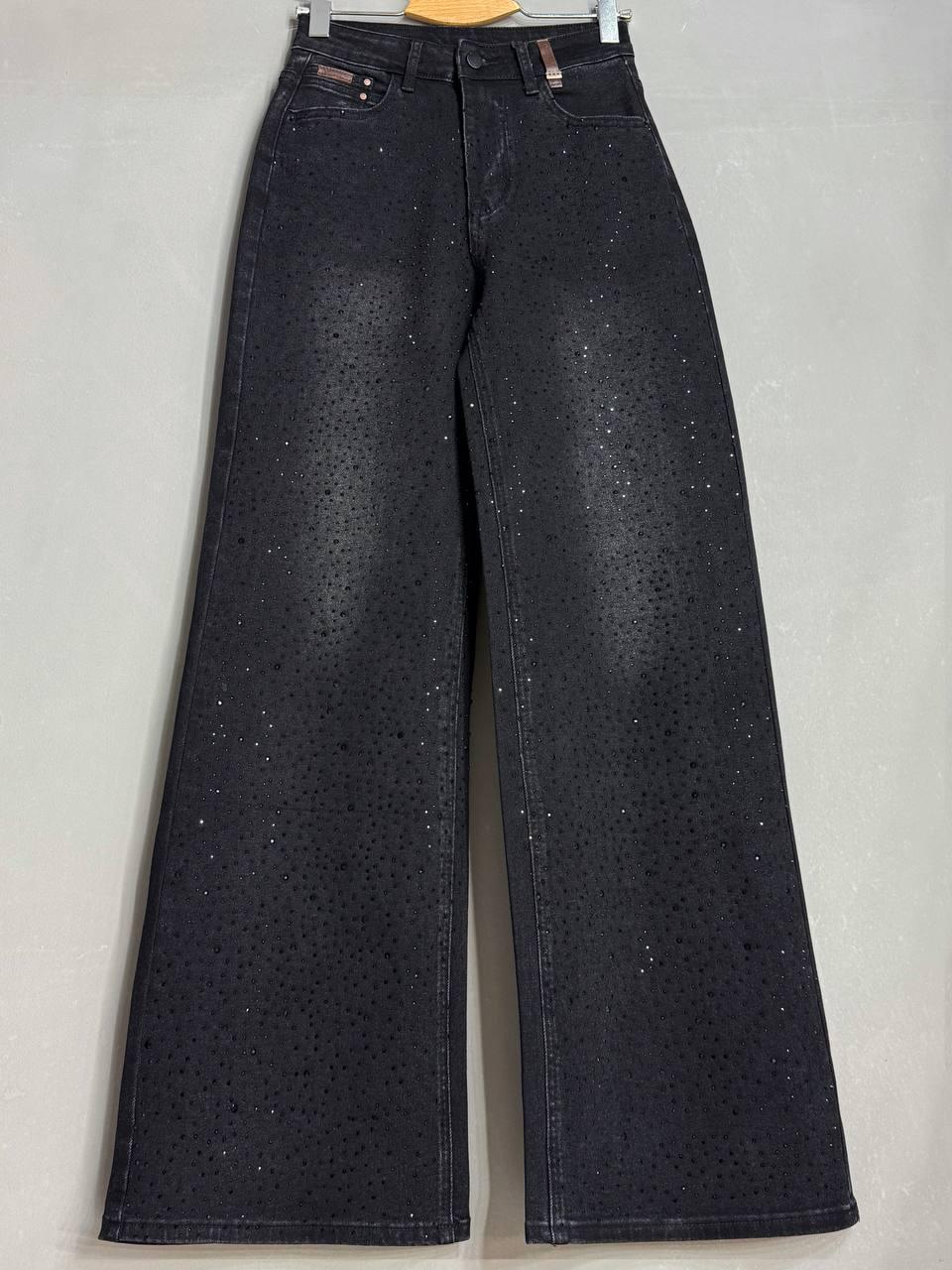 Джинсы женские Allure 1136-26 палаццо ровные со стразами р. 30 Черный (6022) - фото 3