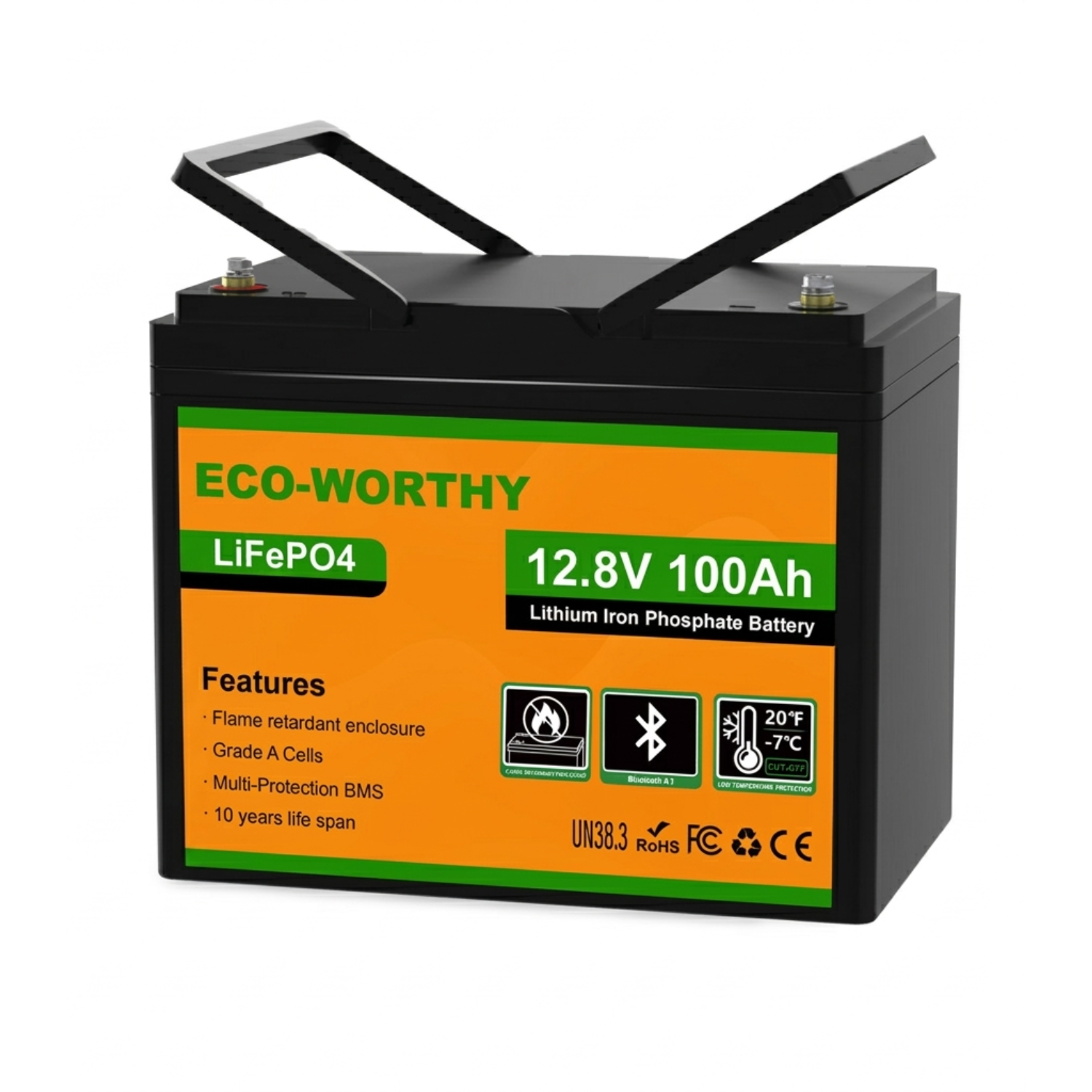 Акумулятор універсальний ECO-WORTHY LiFePO4 12V 100 Ah 1280Wh з функцією Bluetooth і вбудованим BMS (001202)