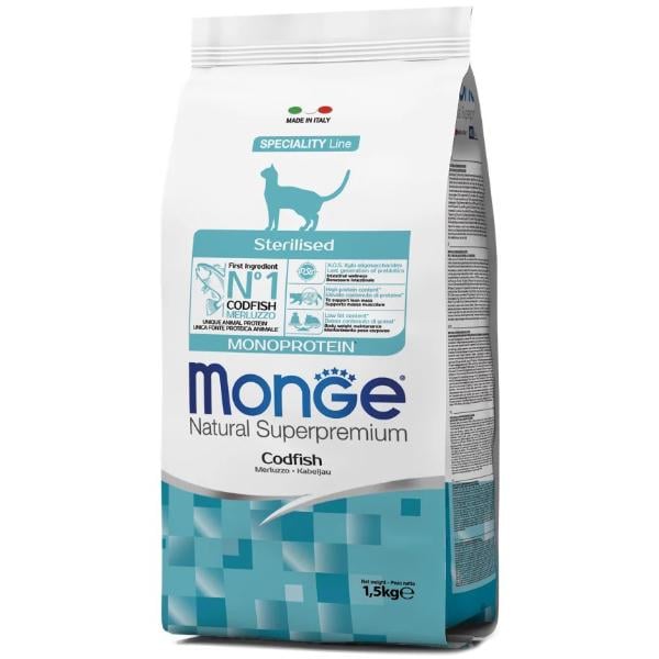 Корм для кошек сухой Monge Cat Sterilised с треской 1,5 кг (000025738)