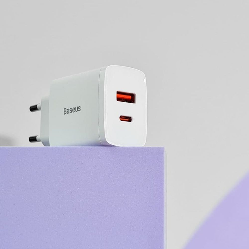 Зарядний пристрій BASEUS Compact Quick Charger 20 W QC+ PD 1Type-C+1USB White - фото 6