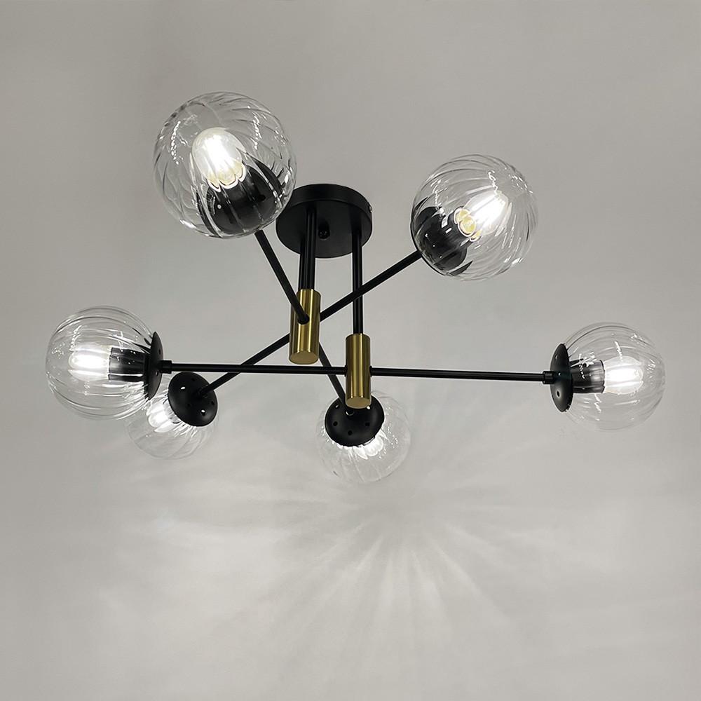 Люстра стельова на 6 прозорих плафонів із латунною фурнітурою Чорний (51797/6 TBS+BK+CL) - фото 3