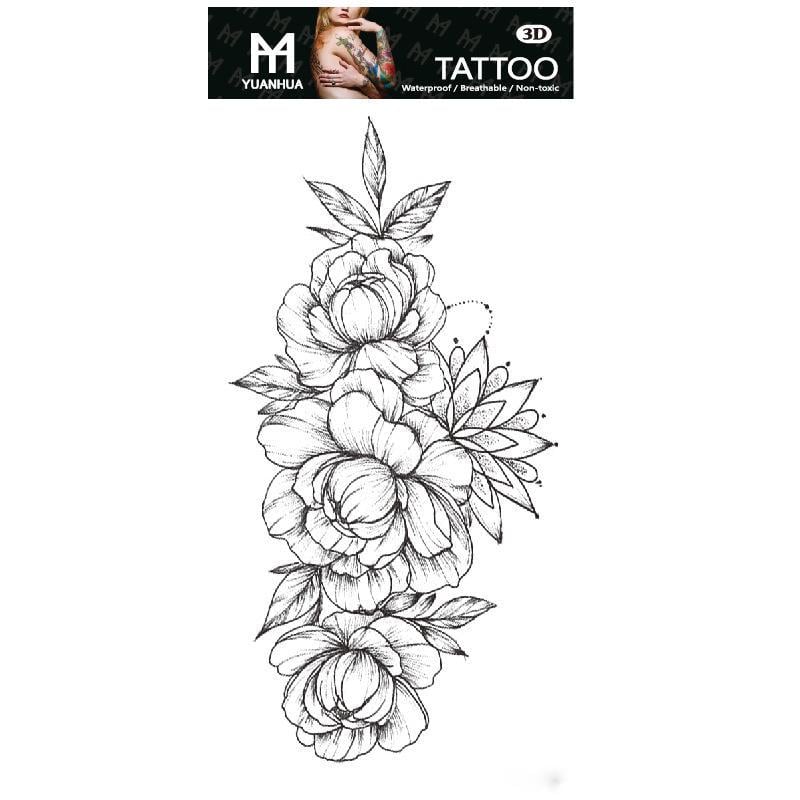 Тату тимчасове водостійке 3D велике Півонії FF-087 17х8,5 см (4419502)