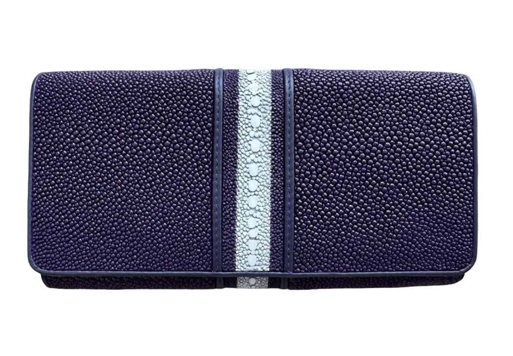 Кошелек женский из натуральной кожи ската с белой полоской Фиолетовый