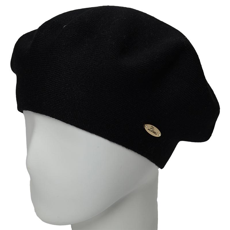Берет женский двойной Novita Софи из вискозы теплый мягкий L р. 57-58 Черный