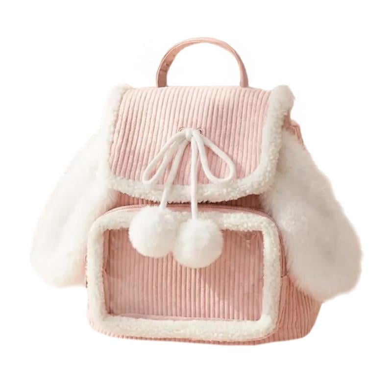 Дошкільний рюкзак-сумка Lesko 36262 плюшевий з вушками Pink (32927057)