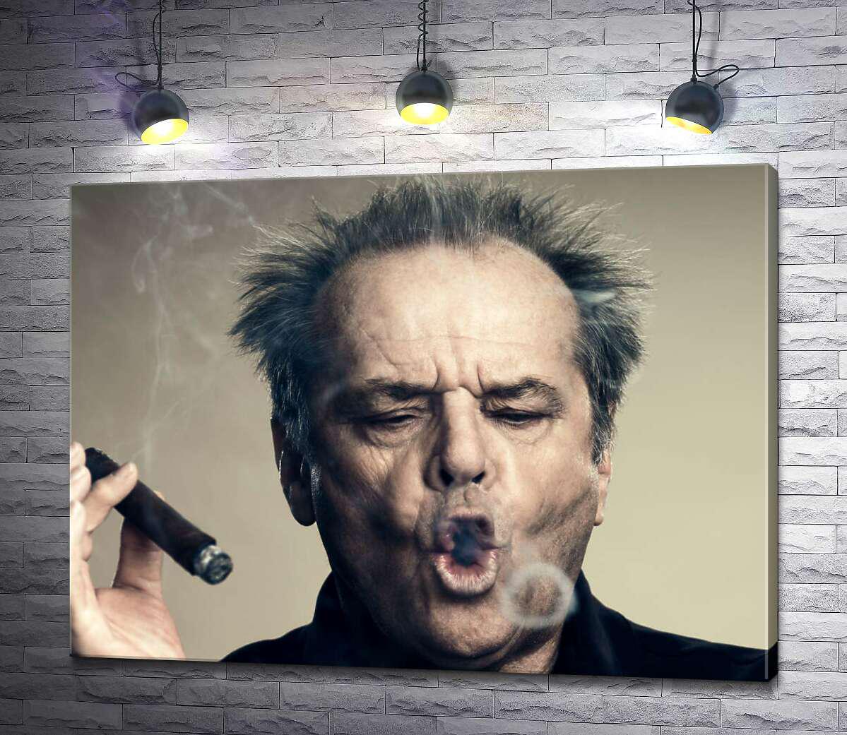 Картина ArtPoster Джек Ніколсон (Jack Nicholson) комічно пускає кола димом від сигари 50x38 см Модуль №1 (003355)