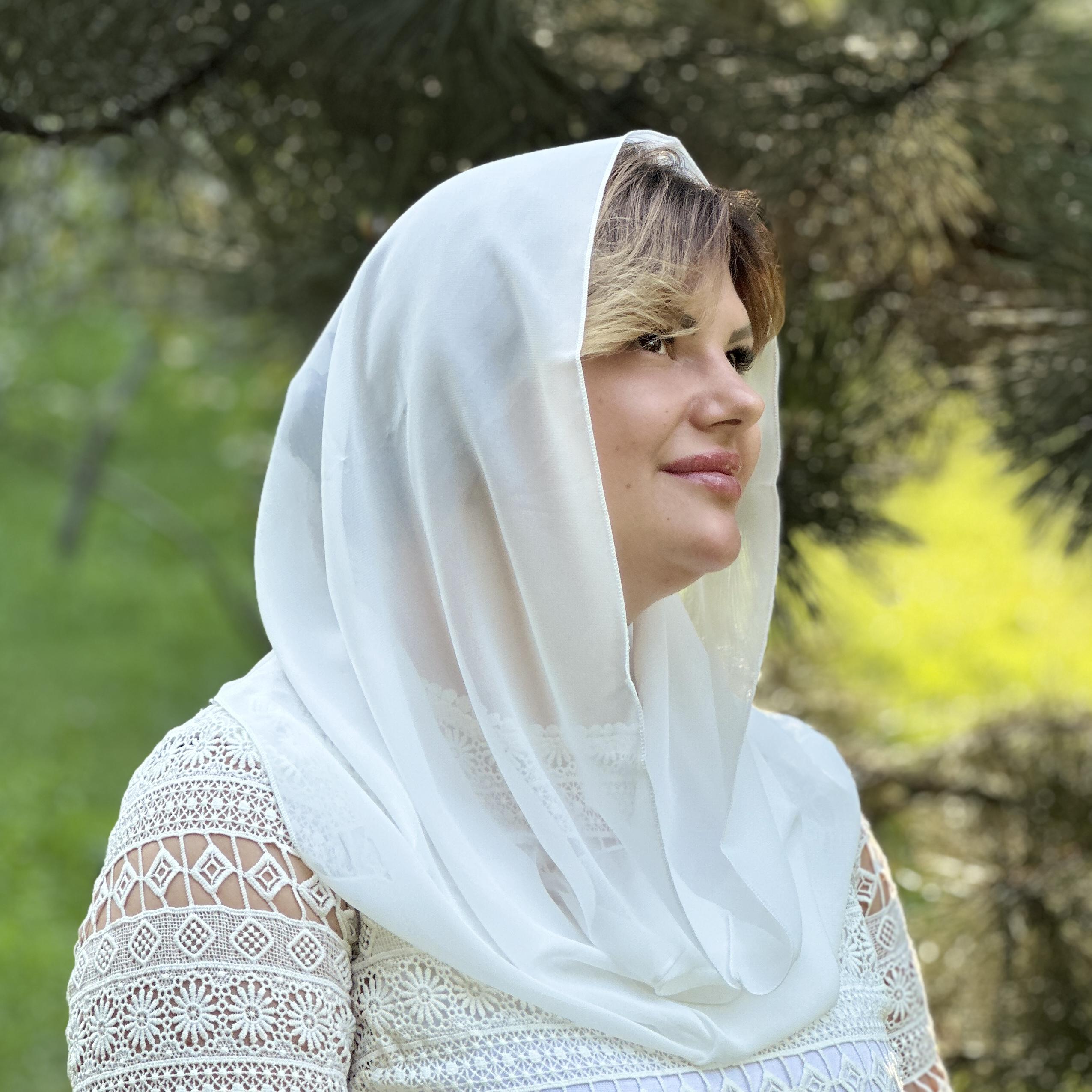 Платок женский хомут Милена шифоновая для храма/свадьбы/торжественных событий Молочный (29820387)