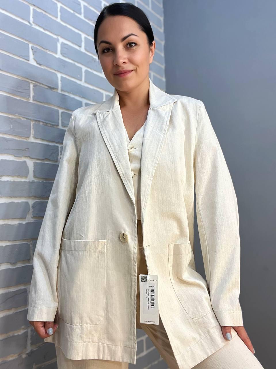 Пиджак MIX RAY 4441 удлиненный оверсайз с наложенными карманами S Молочный (2346)