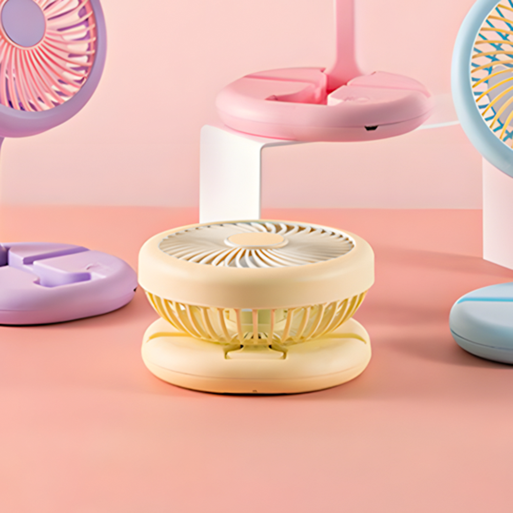 Вентилятор портативний настільний на акумуляторі 400 мАг USB 2 режими тримач для телефону Жовтий (27432466) - фото 5