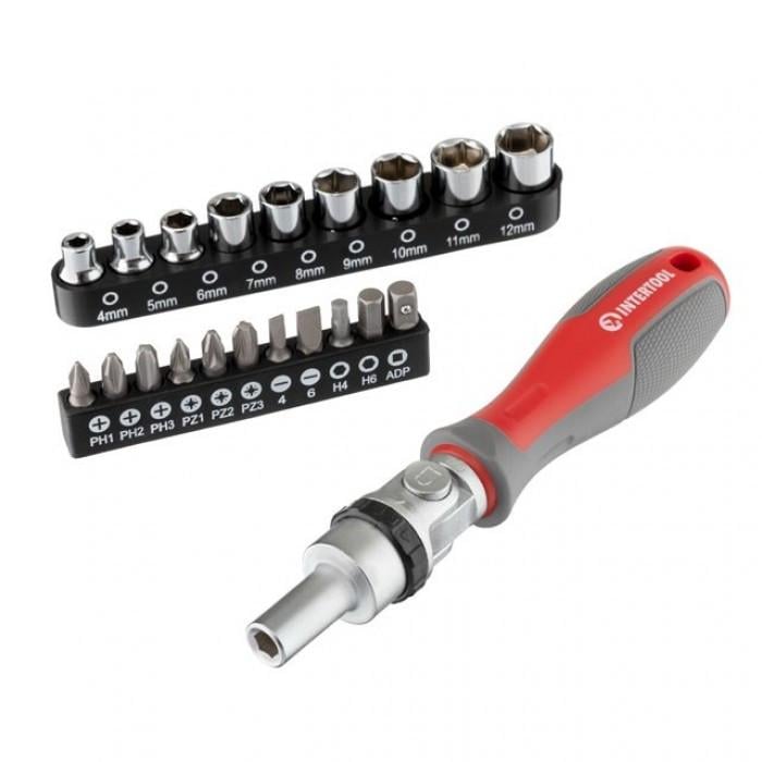 Викрутка реверсивна Intertool VT-3360 з карданом та комплектом насадок 21 шт.