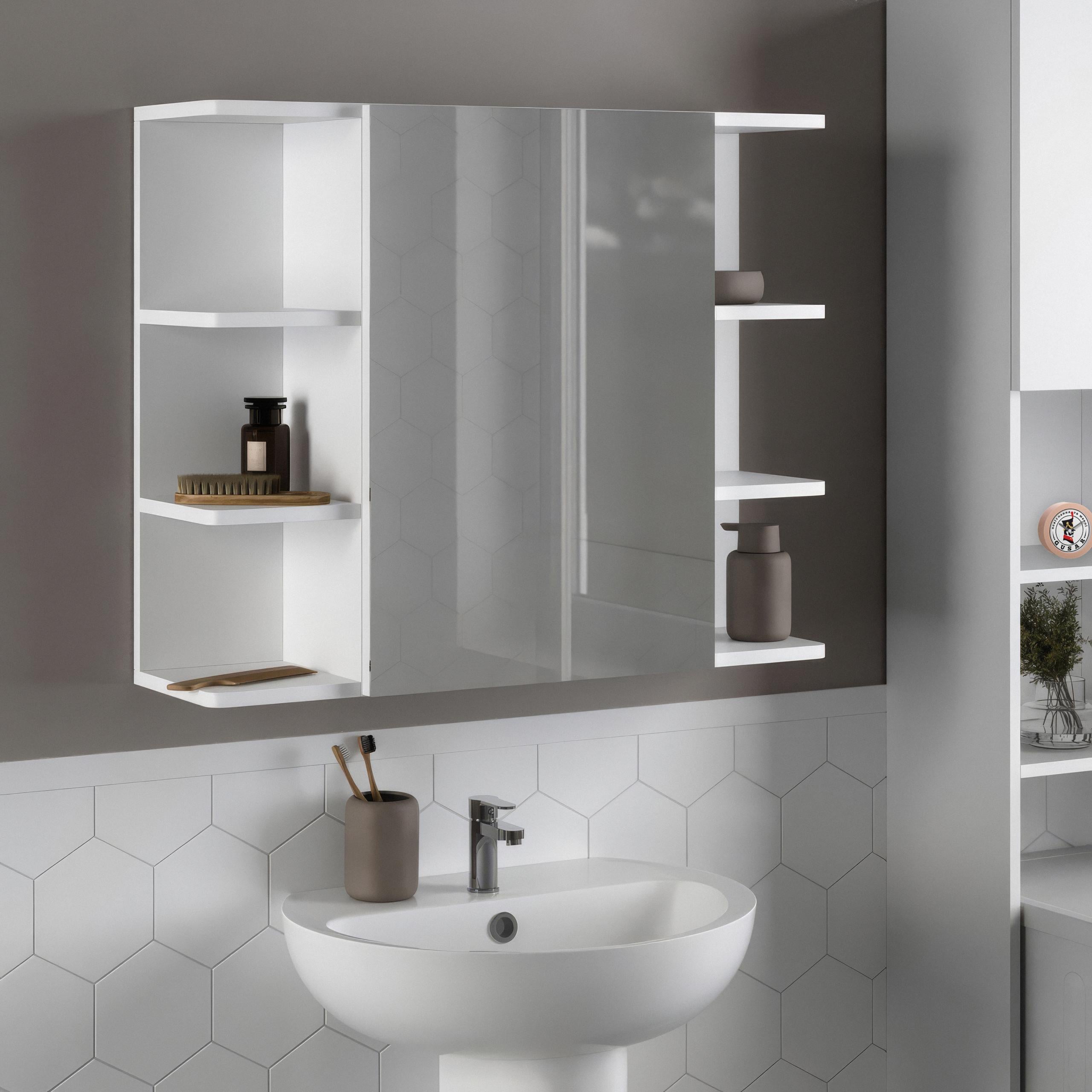 Зеркало с полочками для ванной комнаты F-23 794х212х640 мм Белый