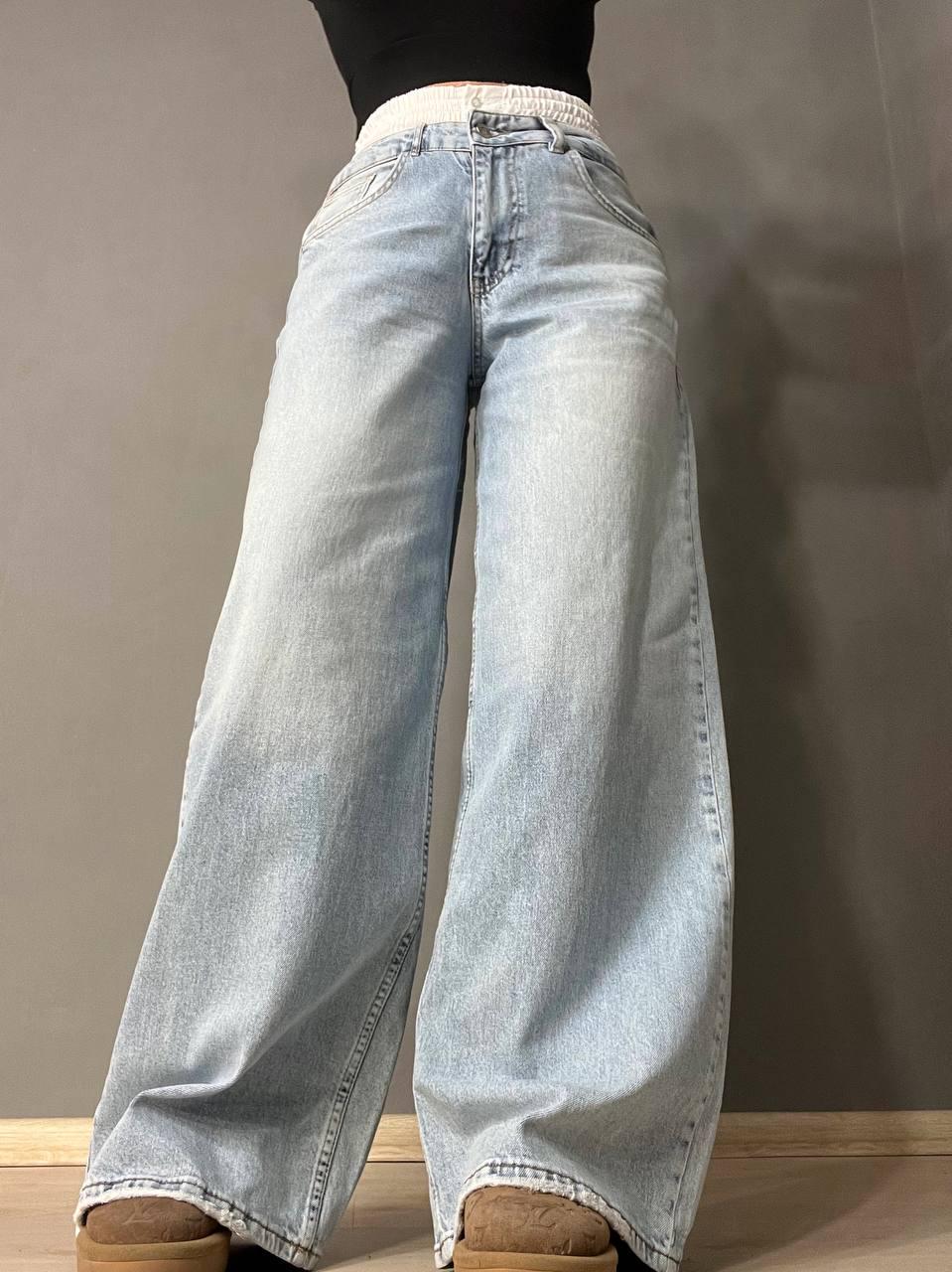 Джинси жіночі I8 162-24 PALAZO BOXER резинка на талії широкі кльош від стегна р. 27 Білий/Блакитний (1593) - фото 7