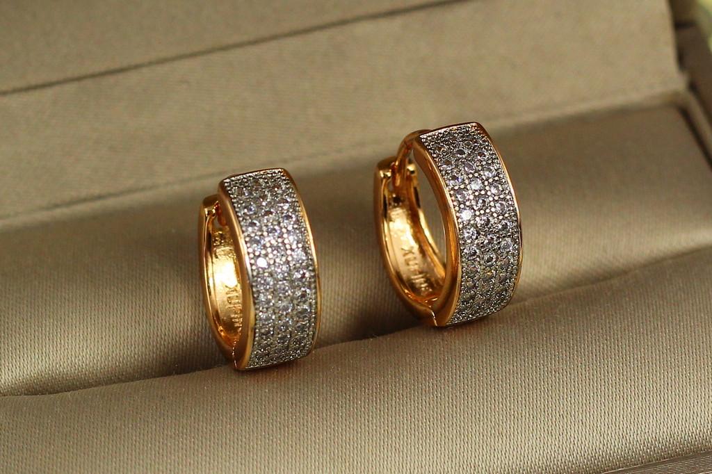 Серьги кольца Xuping Jewelry три дорожки с родием 1,5 см Золотистый (2147720689)