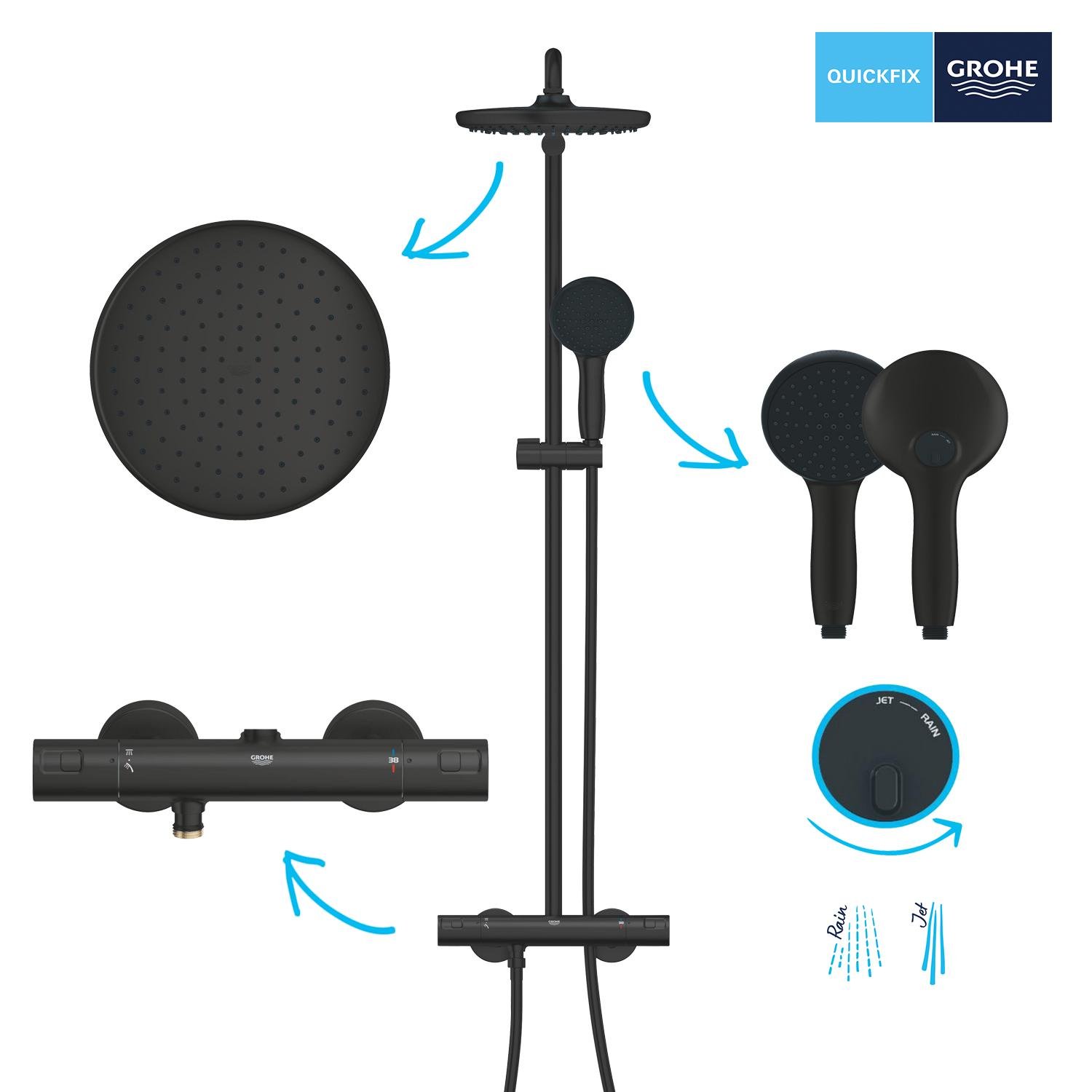Душова система з термостатом Grohe Vitalio Start 266772431 Чорний (234221) - фото 11