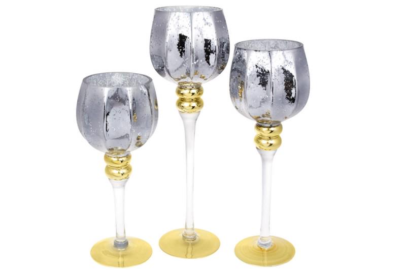 Набор подсвечников BonaDi 527714 3 шт. Серебристый/Золотой (100439)