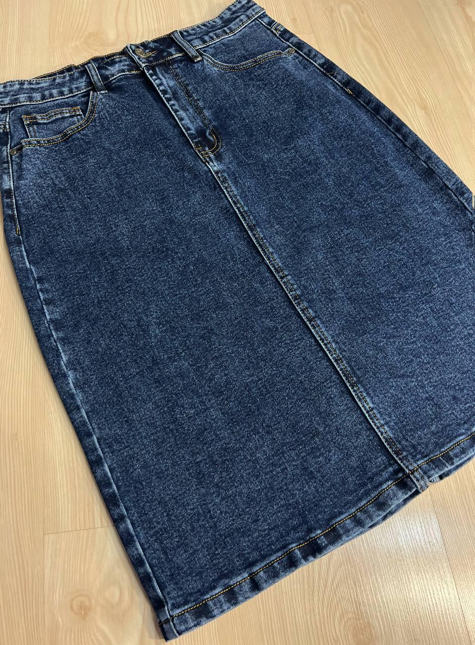 Юбка джинсовая Vanver 8251 средней длины с разрезом р. 40 Синий - фото 3