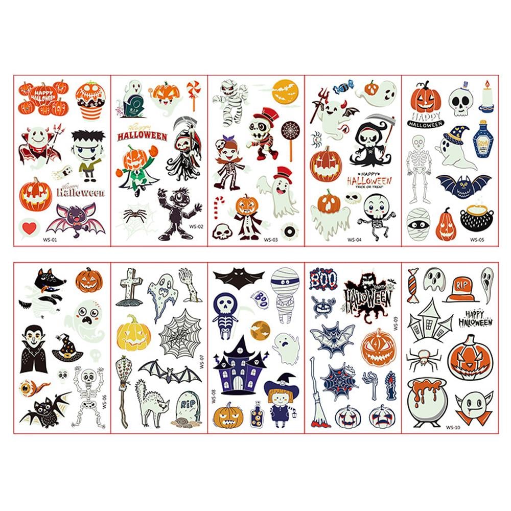 Светящиеся тату Хэллоуин 10 листов (10900)