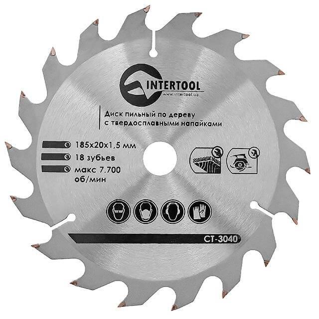 Диск пильний по деревині Intertool CT-3040 із твердосплавними напайками 185x20x1.5 мм ,18 зубів (111861)