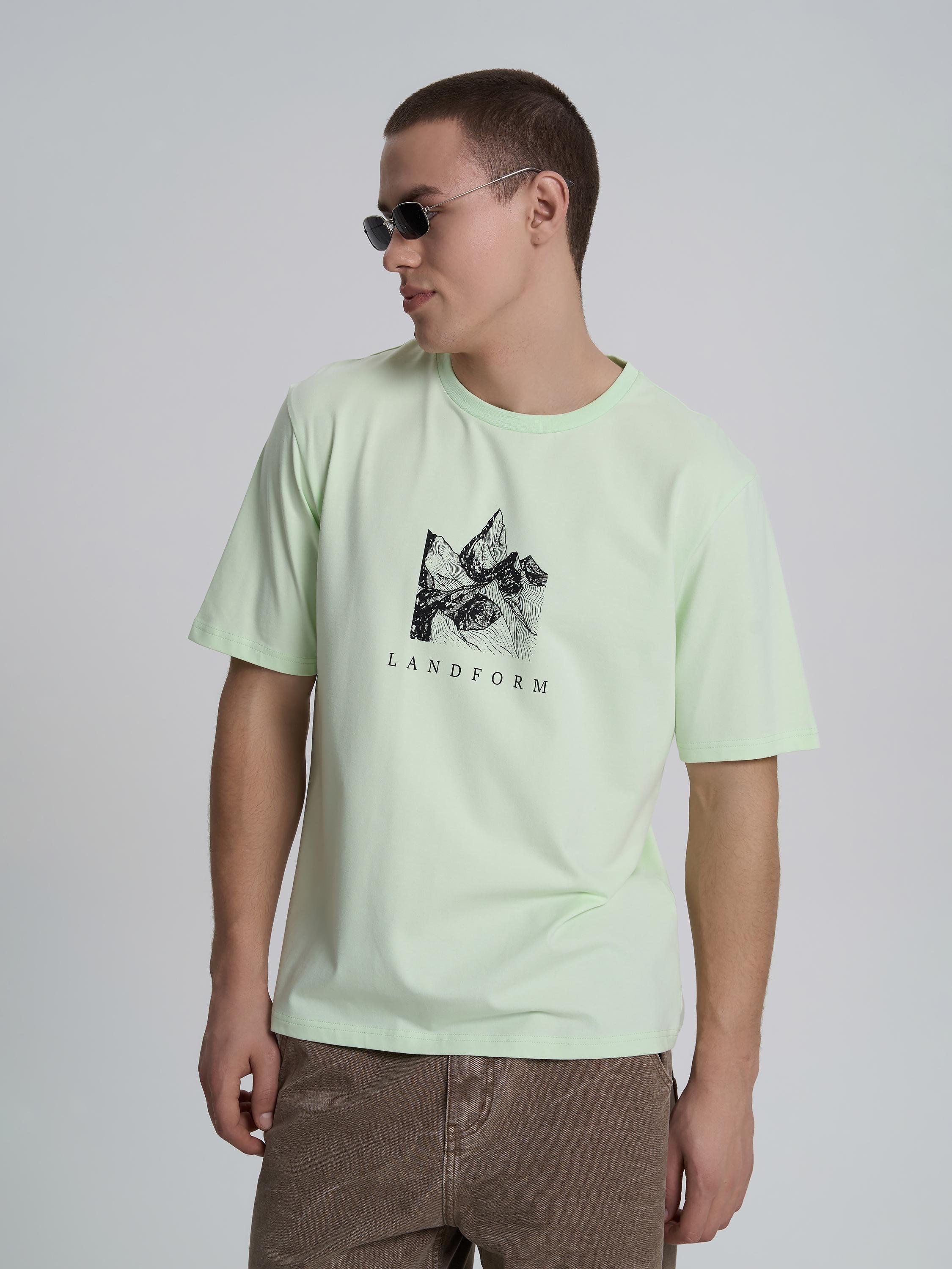 Футболка мужская с рисунком и надписью ROZA 220913 XL Светло-зеленый (4824005722622)