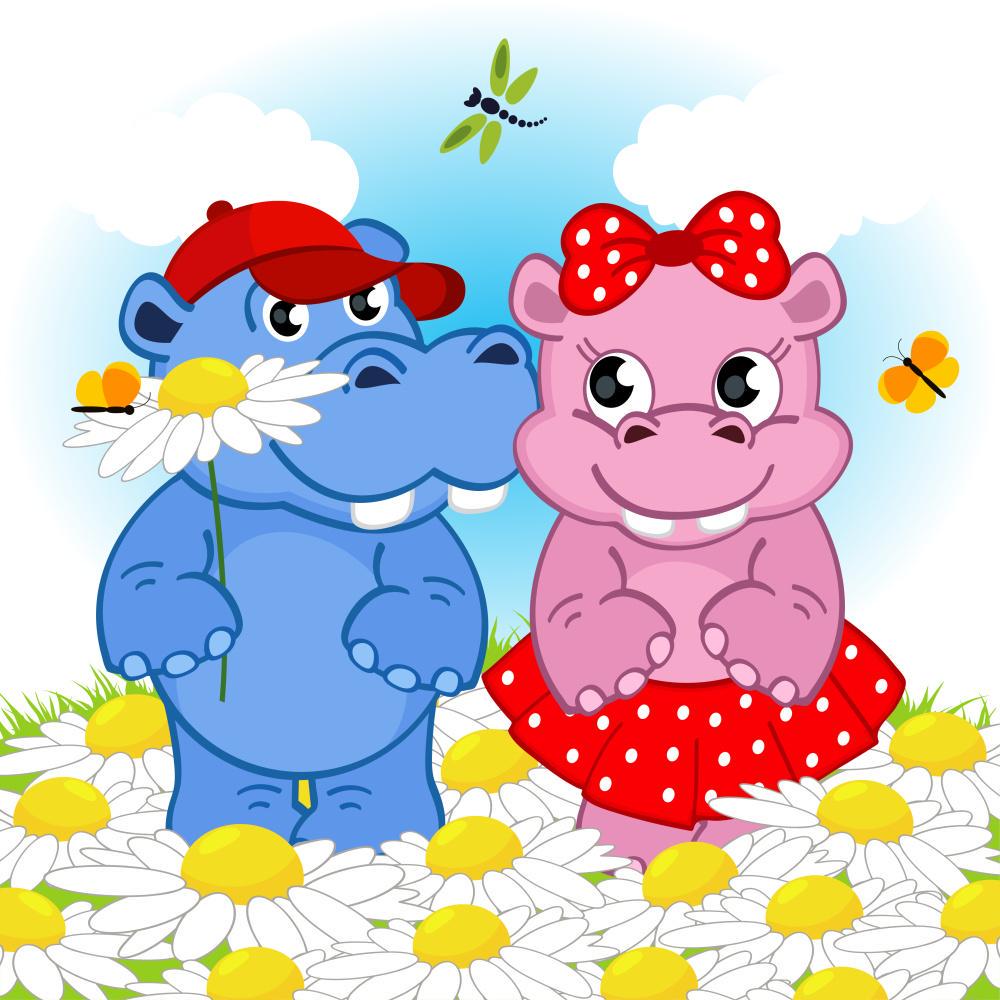 Картина по номерам Strateg Премиум Любовь бегемотов с лаком и уровнем 30х30 см (ES177)