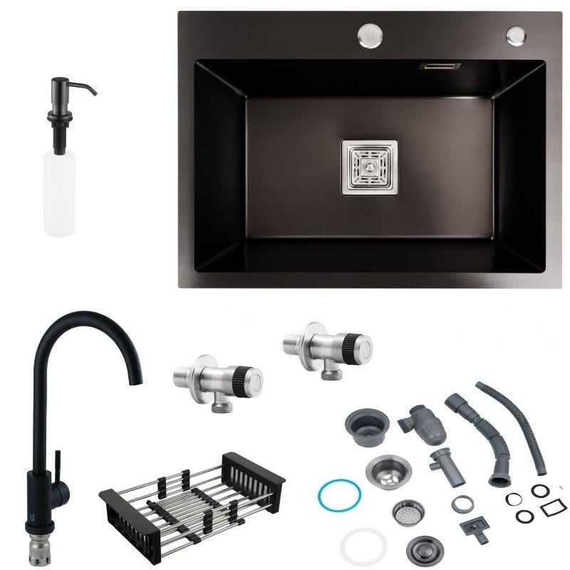 Мойка кухонная Platinum Handmade 6050 PVD/смеситель для кухни Kroner SCH035PVD и краны приборные Went 1/2х1/2