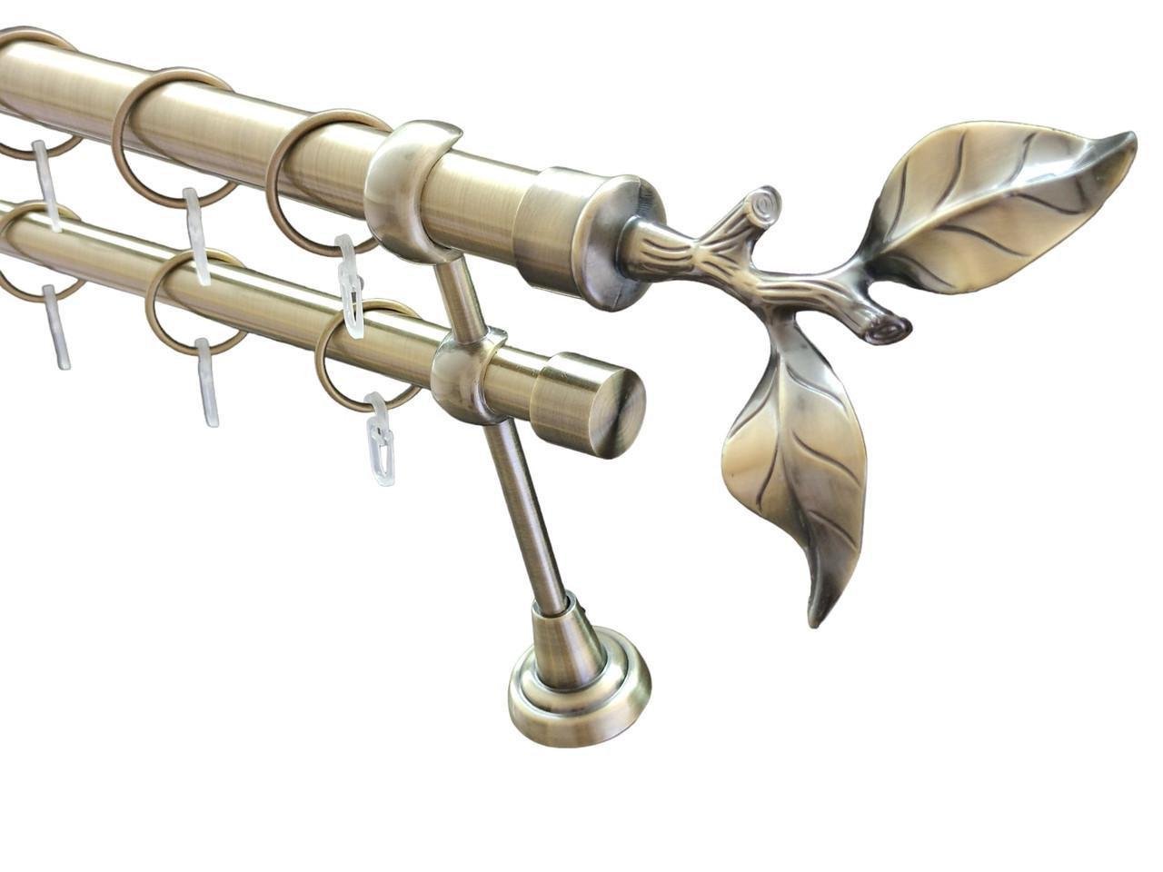 Карниз для штор Orvit Лист троянди металевий дворядний гладка труба кільце металеве 25/19 мм 200 см Антик (1929864614)