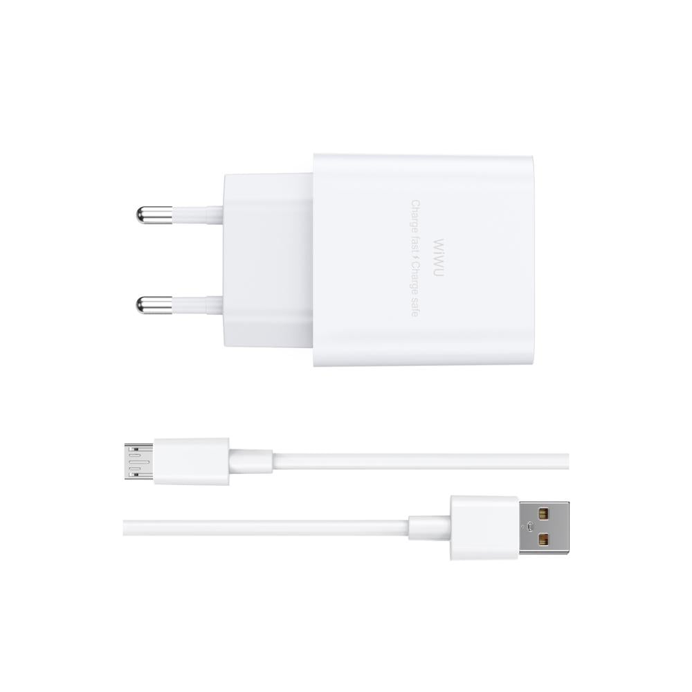 Устройство зарядное с кабелем WIWU Essen GaN Fast Charger 2,4A Combo with USB-MicroUSB Cable Wi-G023 A-M EU White (6977703655964)