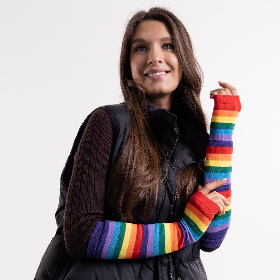 Мітенки по лікоть у смужку Райдужний (61420) - фото 3