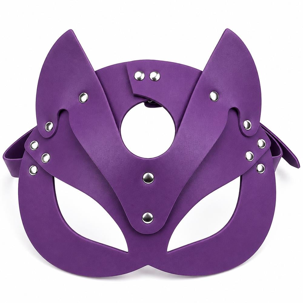BDSM маска кошки из натуральной кожи и заклепками Фиолетовый (486ef6ca)