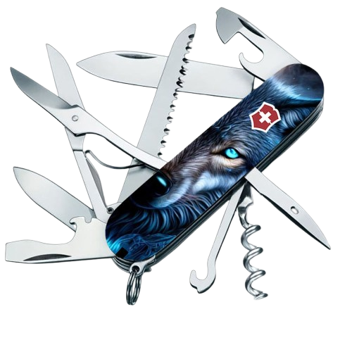 Нож складной многофункциональный Victorinox HUNTSMAN ANIMAL Волк 16 функций 91x27x21 мм (Vx13713.3_F1040pw)
