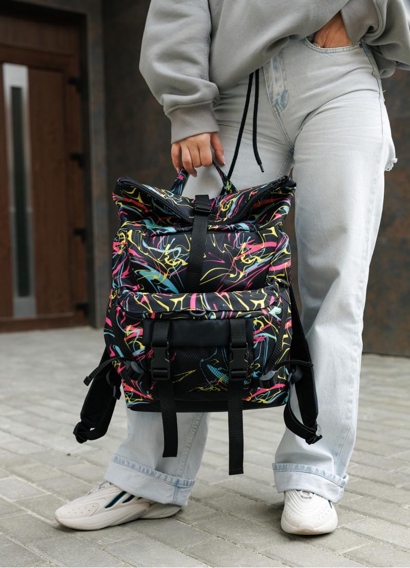 Рюкзак женский Sambag RollTop Double Abstract 41х27х18 см Черный (24330707) - фото 6