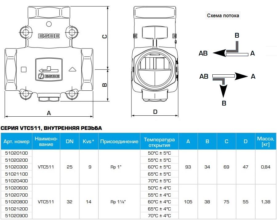 Термостатический смесительный клапан ESBE VTC511 Rp 1" 60 °C - фото 2