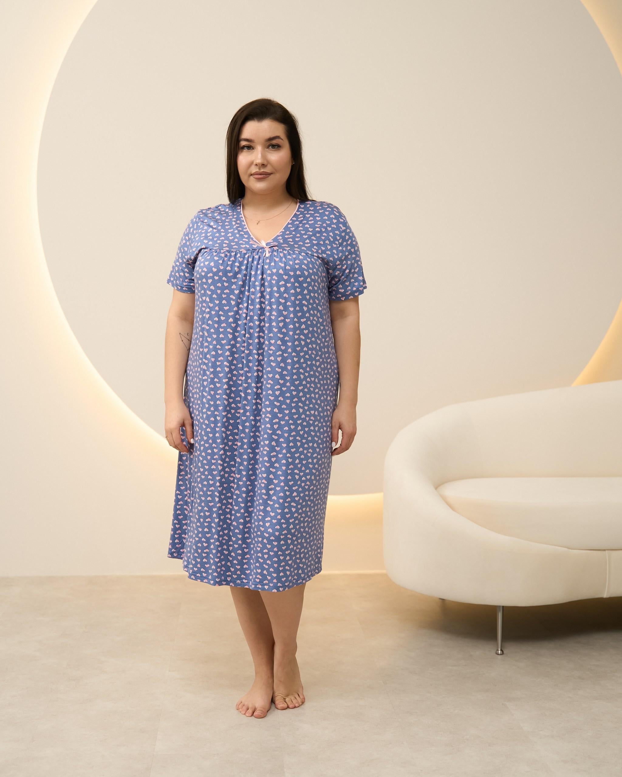 Рубашка женская вискозная батал Сердечки 70205 2XL Синий