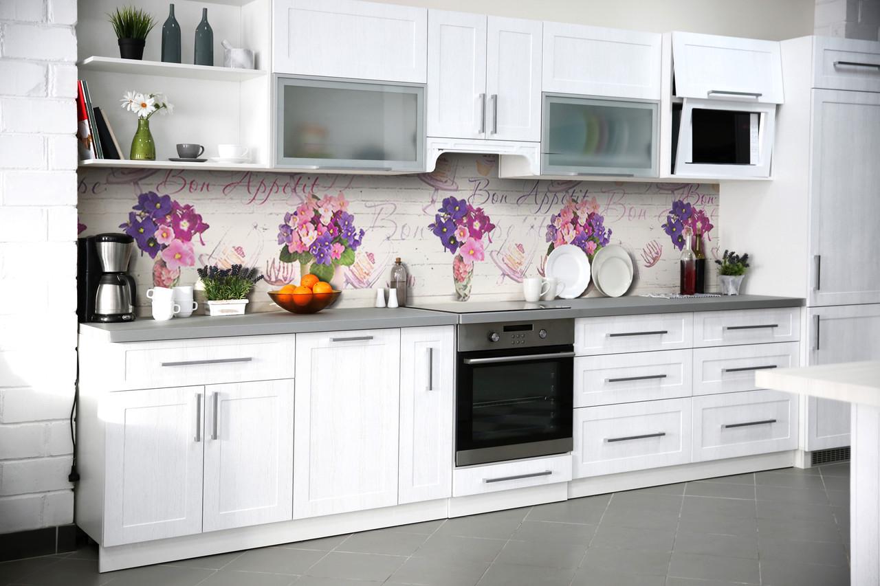 Кухонный фартук Фиалки Прованс из самоклеющейся виниловой пленки 65х250 см Фиолетовый