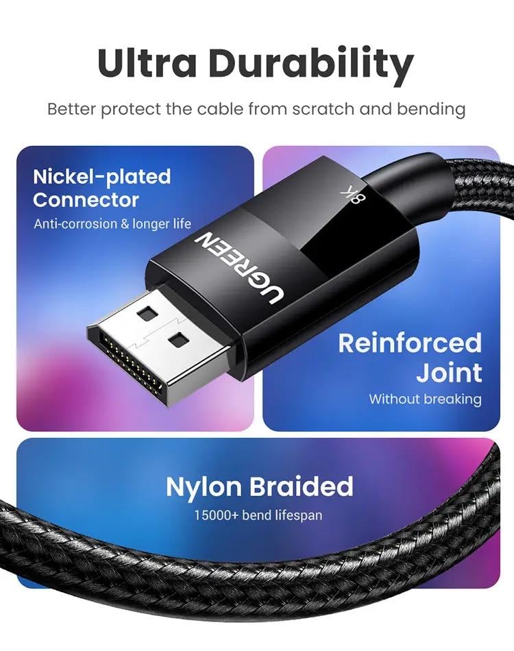 Кабель UGREEN DP114 DisplayPort v1.4 5 м Black (80394) - фото 9