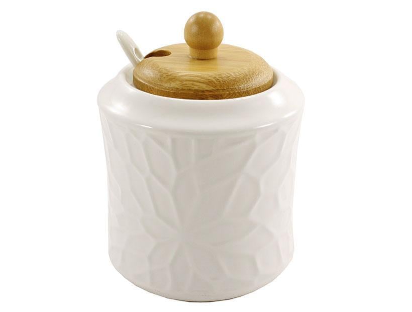 Сахарница фарфоровая Interos с ложкой и деревянной крышкой 380 мл Белый (PJ03252-1)