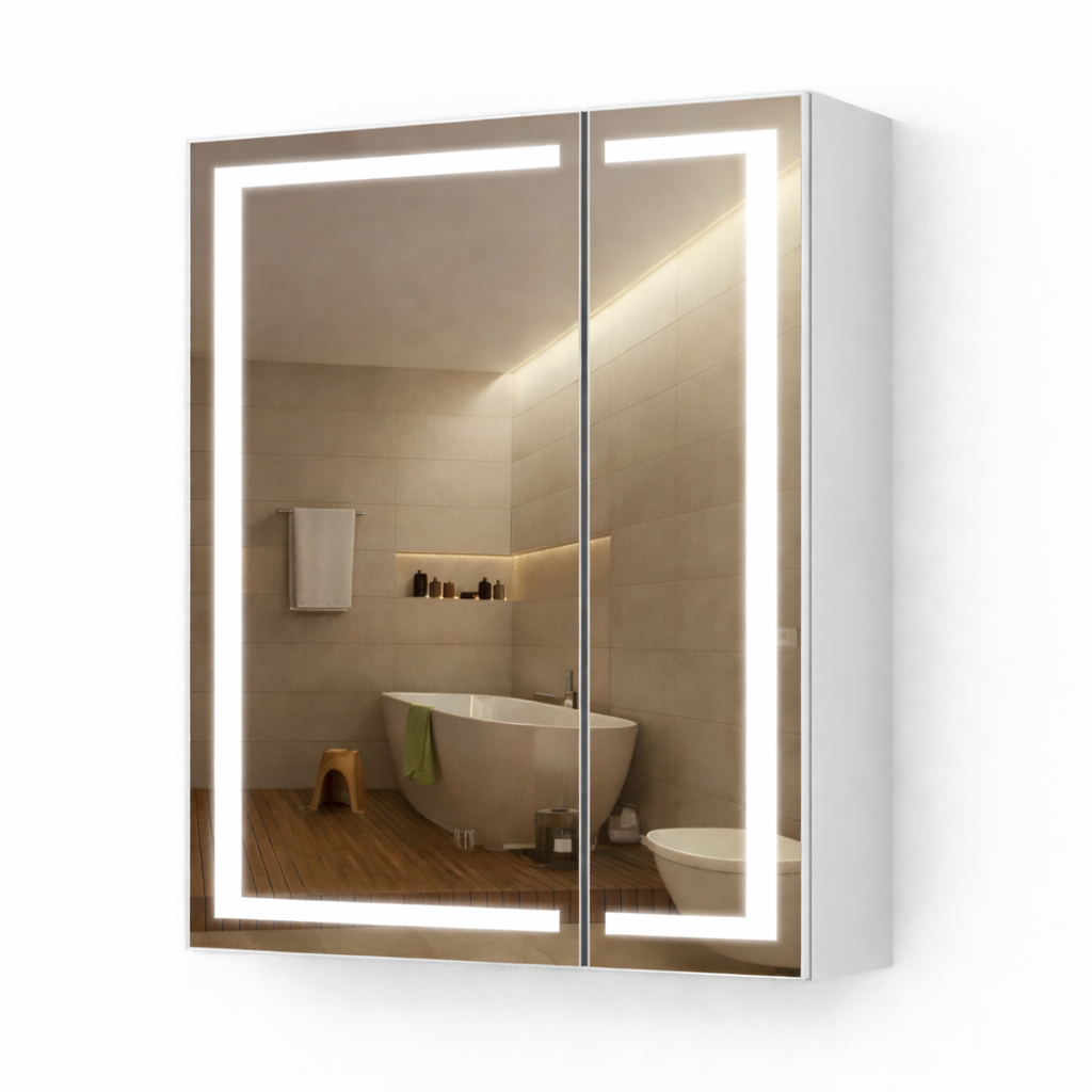 Зеркальный шкаф для ванной комнаты G14 Эко с LED-подсветкой 70х60х15 см