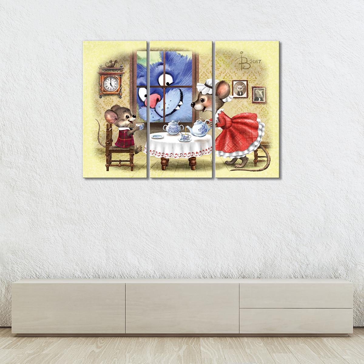 Модульная картина Заглянул в норку 3 модуля 60x90 см