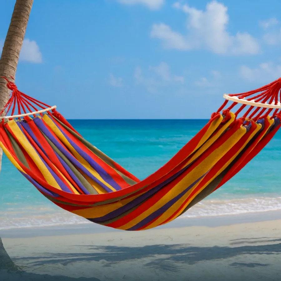 Гамак тканинний одномісний з дерев'яною планкою 190х82 см Червоний