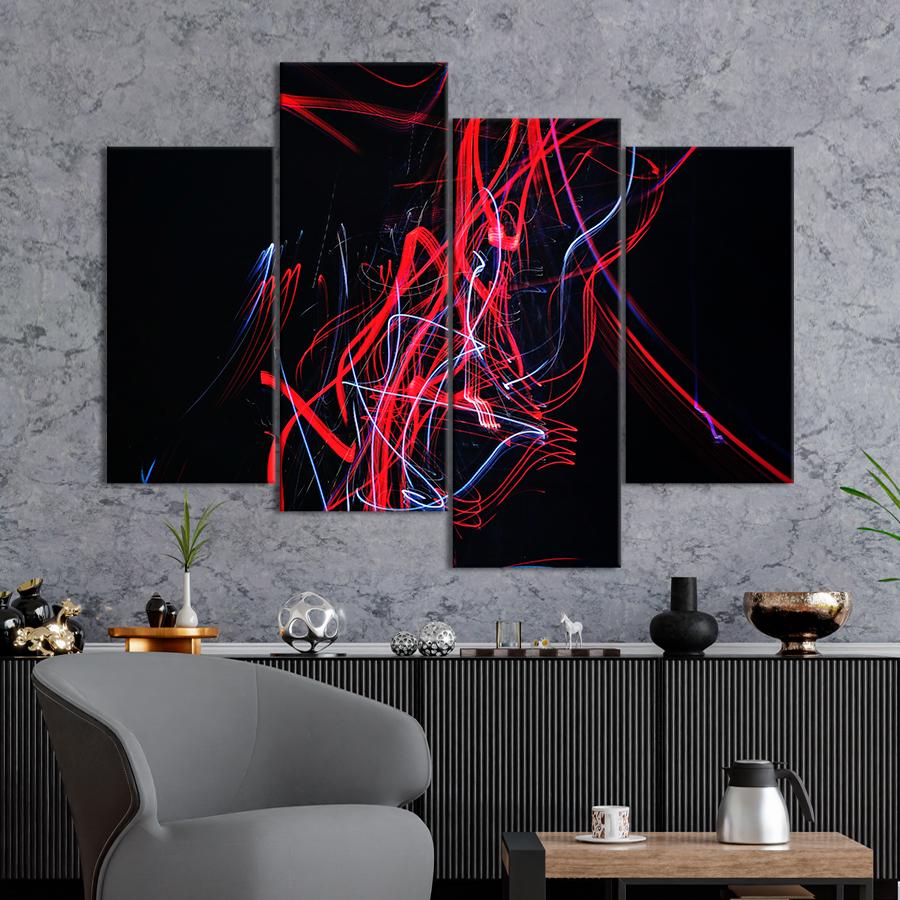 Картина абстракция Красно-голубая абстракция на чёрном фоне 89x56 см (A919-4)