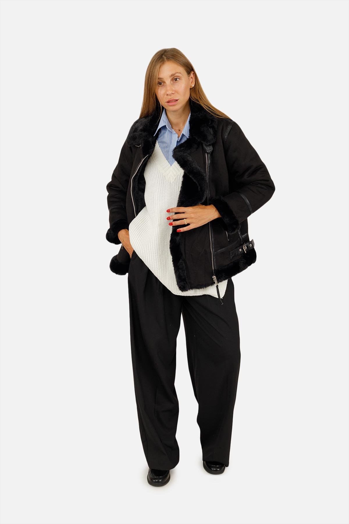 Куртка жіноча косуха ЦБ-00256291 р. 42 Чорний (28422194)