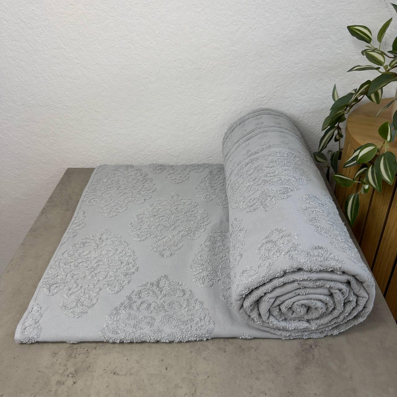 Простыня жаккардовая махровая GM TEXTILE 400 г/м2 150x200 см Светло-серый с бирюзовым (p-400G-150x200-lgrey-m) - фото 1