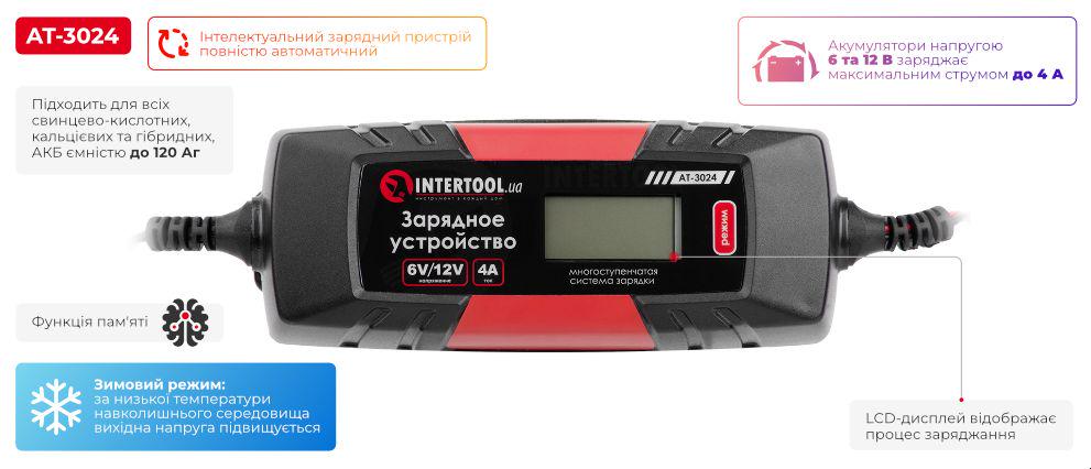 Зарядний пристрій Intertool AT-3024 зимовий режим зарядки 6/12 В 1/2/3/4 А 230 В (AT-3024) - фото 5