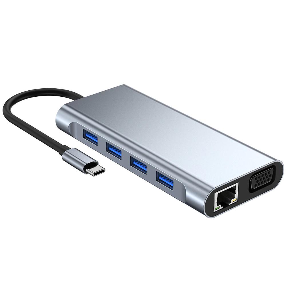 Разветвитель для ноутбука Type-C хаб Addap MH-13 многофункциональный 11в1 4xUSB 3.0/Type-C/HDMI/VGA/Ethernet/SD/MicroSD/3,5 мм - фото 14