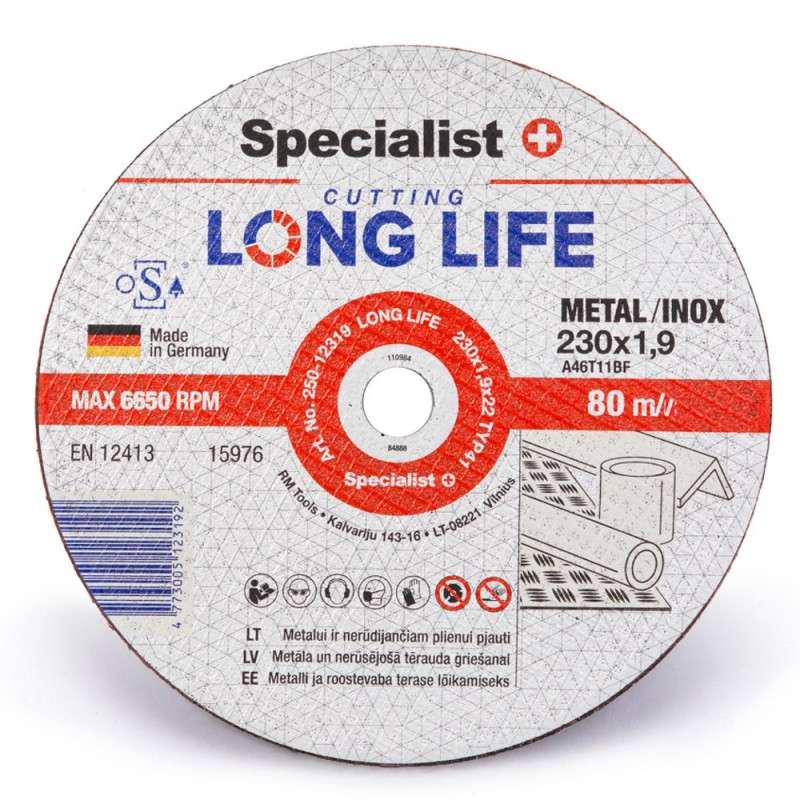 Диск абразивный отрезной по металлу/нержавеющей стали Specialist+ Long Life 230x1,9x22 мм (250-12319)