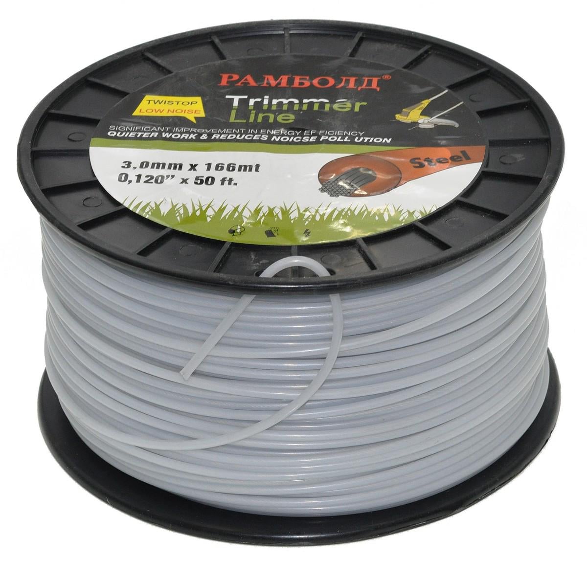 Леска косильная круг d3 мм 3 LB 166 м с металлическим тросиком (les568)