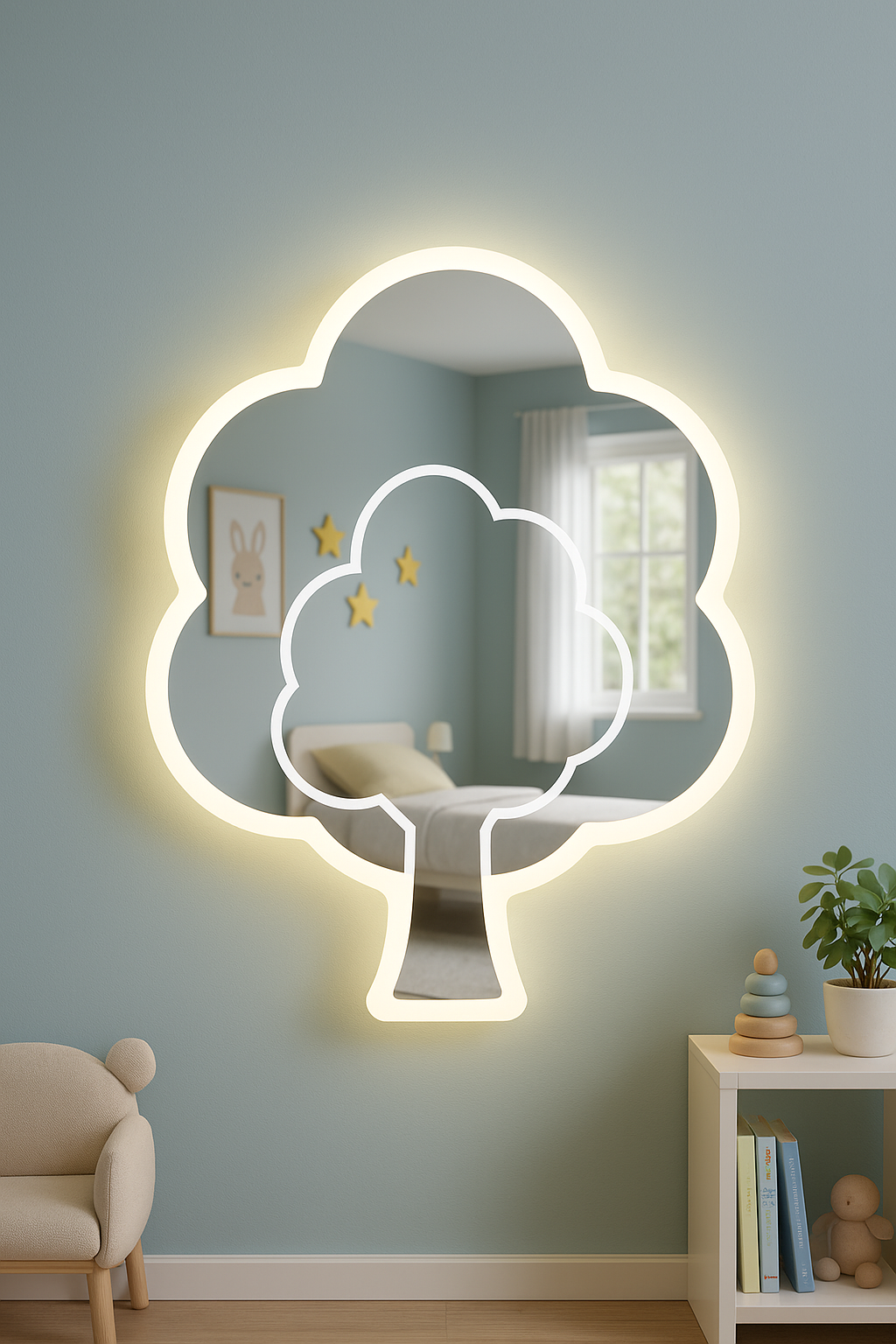 Зеркало настенное "Дерево" 75х50 см с LED-подсветкой для детской