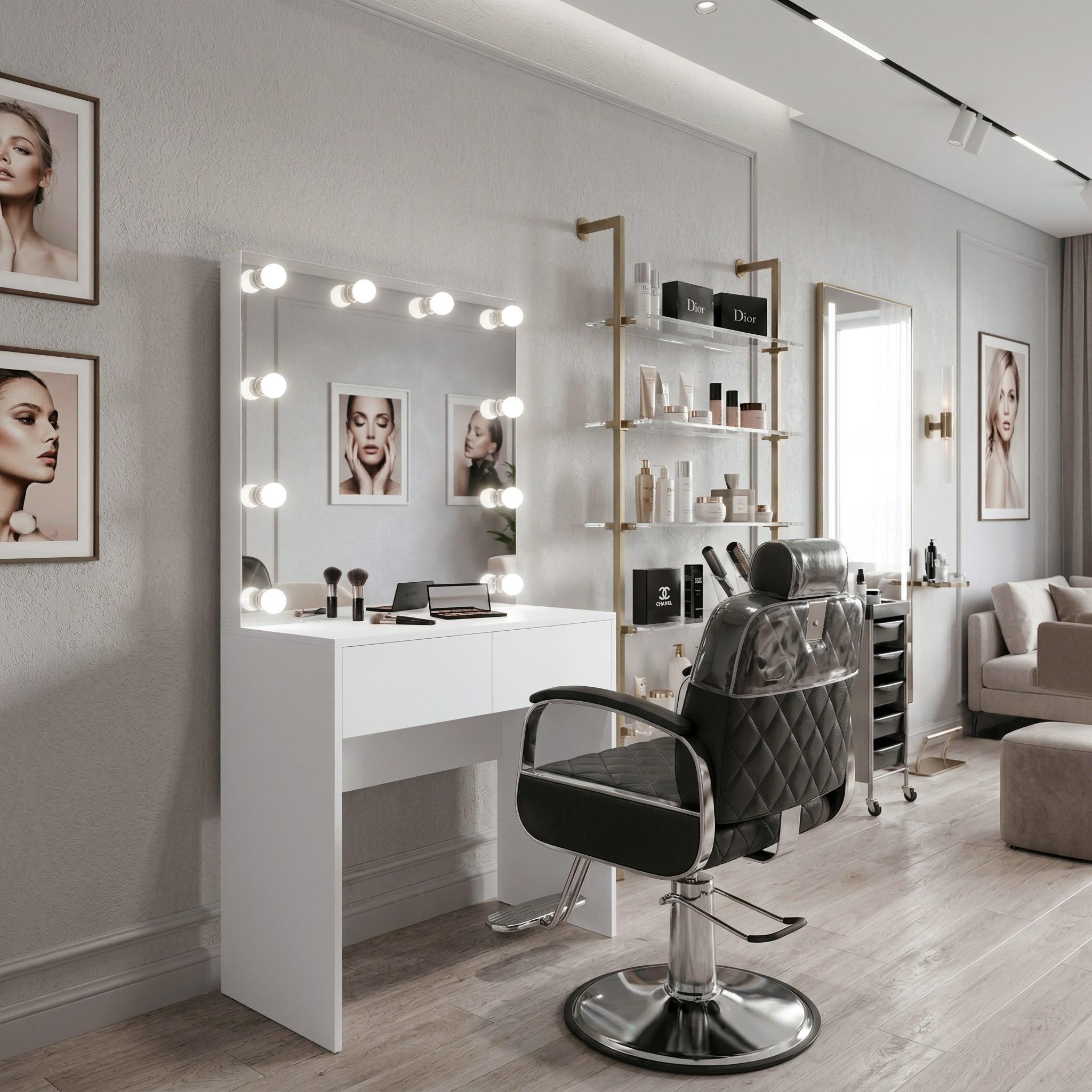 Туалетный столик с лампочками ST2B 900 900x400x1800 мм Белый